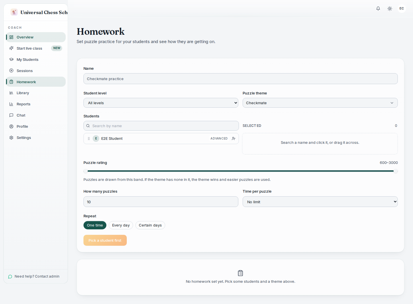 Homework a coach sets